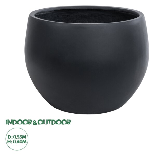 GloboStar® Artificial Garden VITORIA 20701 Διακοσμητικό Πολυεστερικό Τσιμεντένιο Κασπώ Γλάστρα - Flower Pot Μαύρο Φ55 x Υ40cm