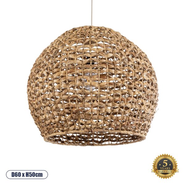 GloboStar® MANGATA 01851 Boho Κρεμαστό Φωτιστικό Καμπάνα Μονόφωτο 1 x E27 IP20 Καφέ Ξύλο - Μ60 x Π60 x Υ50cm