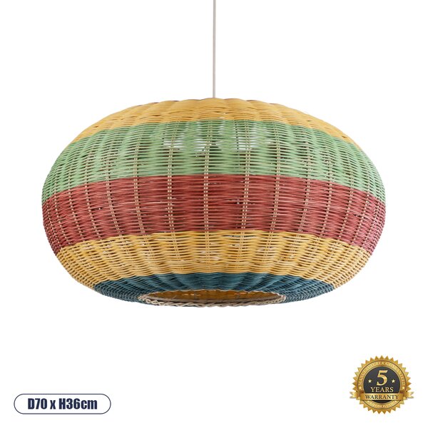 GloboStar® CABALLEROS 02056 Boho Κρεμαστό Φωτιστικό Πλέγμα Μονόφωτο 1 x E27 IP20 Πολύχρωμο Ξύλο - Μ70 x Π70 x Υ36cm