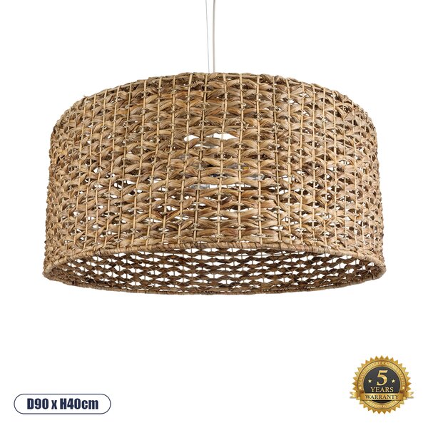 GloboStar® MANGATA 01850 Boho Κρεμαστό Φωτιστικό Καμπάνα Μονόφωτο 1 x E27 IP20 Καφέ Ξύλο - Μ90 x Π90 x Υ40cm