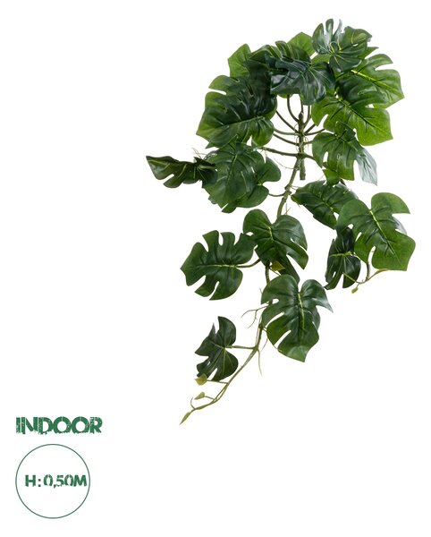 GloboStar® Artificial Garden HANGING MONSTERA 20600 - Τεχνητό Διακοσμητικό Κρεμαστό Φυτό Μονστέρα Μ28 x Π30 x Υ50cm