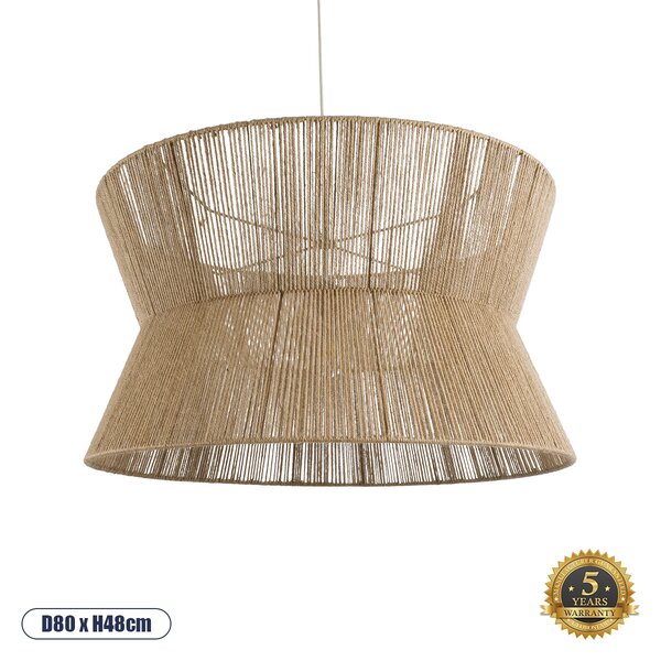 GloboStar® BISBEE 02205 Boho Κρεμαστό Φωτιστικό Οροφής Μονόφωτο 1 x E27 AC220-240V IP20 - Φ80 x Υ48cm - Μπεζ Λεπτό Σχοινί Τριχιά Πλέγμα