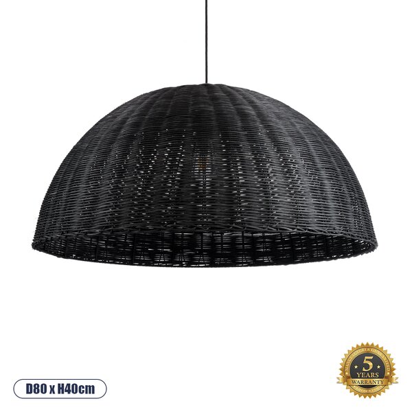 GloboStar® MONTANA 02384 Boho Κρεμαστό Φωτιστικό Οροφής Μονόφωτο 1 x E27 AC220-240V IP20 - Φ80 x Υ40cm - Μαύρο Μπαμπού Πλέγμα Καμπάνα