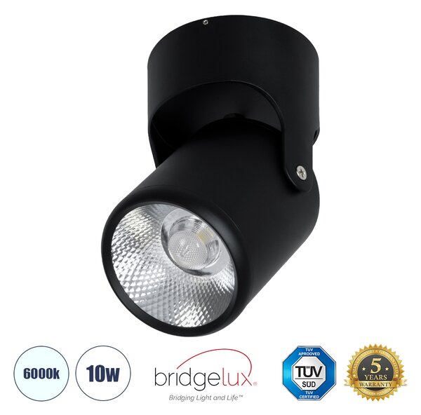 GloboStar® DETRONIC 60503 Επιφανειακό Κινούμενο Spot Downlight LED 10W 1350lm 24° AC 220-240V IP20 Φ9cm x Υ16cm - Στρόγγυλο - Μαύρο - Ψυχρό Λευκό 6000K - Bridgelux COB - TÜV Certified Driver - 5 Χρόνια Εγγύηση