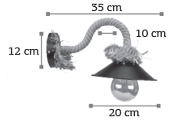 InLight Επιτοίχιο φωτιστικό από καφέ σχοινί και μαύρο μέταλλο 1XE27 D:35cm (43351-BL)