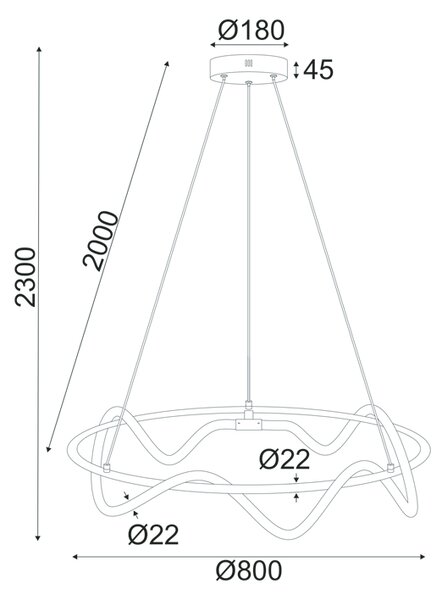 ^ΚΡΕΜΑΣΤΟ Φ/Σ LED 60W 3000K 3400LM KYMA ΜΑΥΡΟ ΜΕΤ/ΚΟ IP20 D80XH230CM