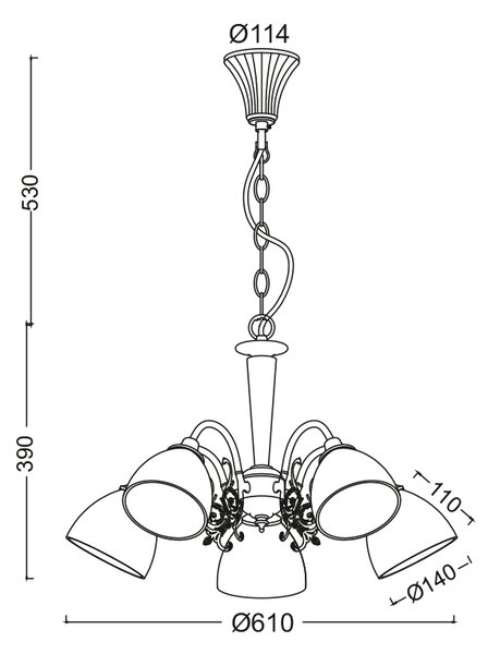 ΚΡΕΜΑΣΤΟ Φ/Σ 5XE14 ΠΑΤΙΝΑ - ΛΕΥΚΟ ΓΥΑΛΙ Φ61cm PERONE