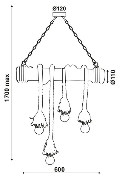 ΚΡΕΜΑΣΤΟ Φ/Σ 4ΧΕ27 BAMBOO+ΣΧΟΙΝΙ 11Χ60ΧΗ170CM max. MERLIN