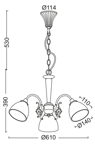 ΚΡΕΜΑΣΤΟ Φ/Σ 3XE14 ΠΑΤΙΝΑ - ΛΕΥΚΟ ΓΥΑΛΙ Φ61cm PERONE