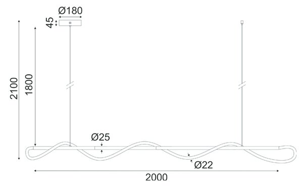 ^ΚΡΕΜΑΣΤΟ Φ/Σ LED 60W 3000K 3300LM KYMA ΜΑΥΡΟ ΜΕΤ/ΚΟ IP20 190Χ6XΗ215CM