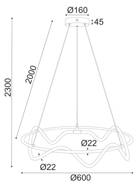 ^ΚΡΕΜΑΣΤΟ Φ/Σ LED 36W 3000K 2100LM KYMA ΜΑΥΡΟ ΜΕΤ/ΚΟ IP20 D60XH230CM