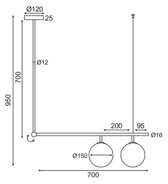 ^ΚΡΕΜΑΣΤΟ Φ/Σ 2ΧΕ27 ΜΕΤΑΛΛΙΚΟ+ΟΠΑΛ ΓΥΑΛΙ 76X15XH95CM THETIS