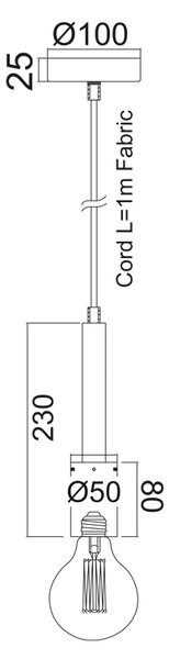 ΚΡΕΜΑΣΤΟ Φ/Σ 1XE27 ΜΕΤΑΛΛΙΚΟ MENTA Φ5ΧΗ120CM PRIMO