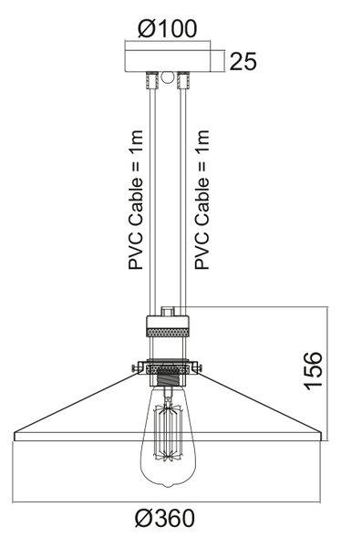 ΚΑΜΠΑΝΑ ΜΕΤΑΛΛΙΚΗ ΜΑΥΡΗ 1ΧE27 2ΚΑΛΩΔΙΩΝ Φ36CM HIPPOLYTE