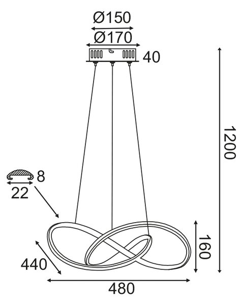 ^ΚΡΕΜΑΣΤΟ Φ/Σ LED 48W 3000K 2880LM ΜΑΥΡΟ ΑΛΟΥΜΙΝΙΟ 48Χ44XΗ120CM GORDIUS