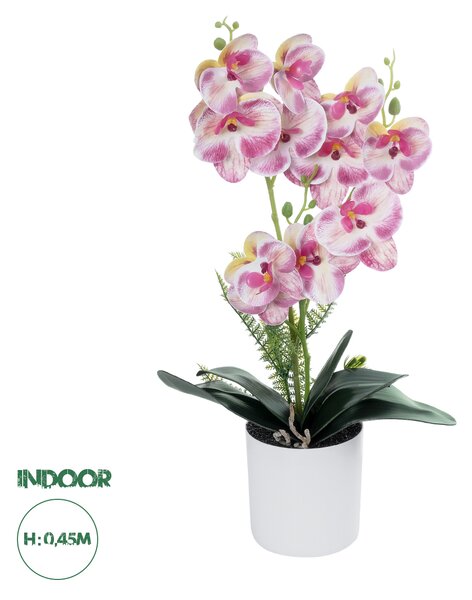 GloboStar® Artificial Garden PINK ORCHID 21077 Διακοσμητικό Φυτό Ροζ Ορχιδέα Υ45cm