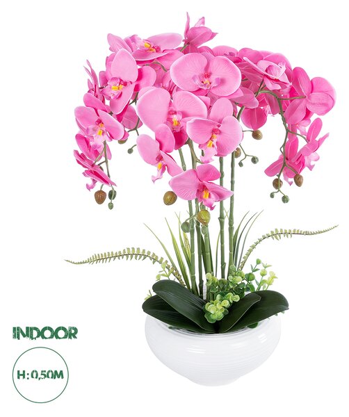 GloboStar® Artificial Garden PINK ORCHID 21124 Διακοσμητικό Φυτό Ροζ Ορχιδέα Υ50cm