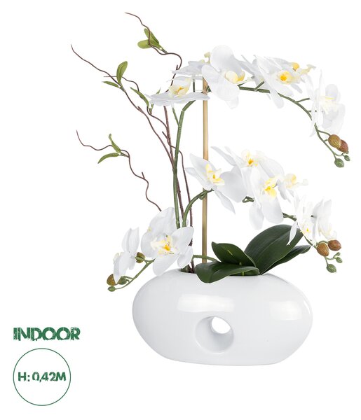 GloboStar® Artificial Garden WHITE ORCHID 21125 Διακοσμητικό Φυτό Λευκή Ορχιδέα Υ42cm