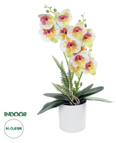 GloboStar® Artificial Garden WHITE - FUCHSIA ORCHID 21078 Διακοσμητικό Φυτό Λευκή - Φούξια Ορχιδέα Υ45cm