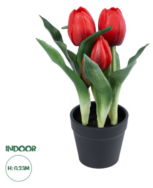 GloboStar® Artificial Garden RED TULIP 21094 Διακοσμητικό Φυτό Κόκκινη Τουλίπα Υ23cm