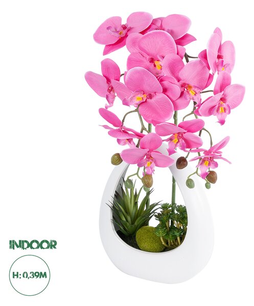 GloboStar® Artificial Garden HOT PINK ORCHID 21127 Διακοσμητικό Φυτό Έντονο Ροζ Ορχιδέα Υ39cm