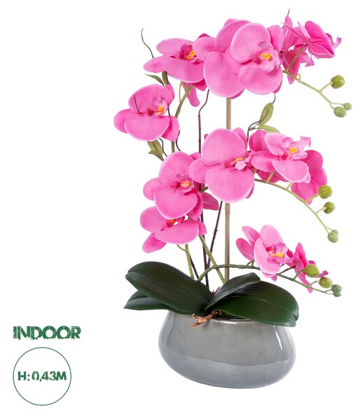 GloboStar® Artificial Garden PINK ORCHID 21121 Διακοσμητικό Φυτό Έντονο Ροζ Ορχιδέα Υ43cm