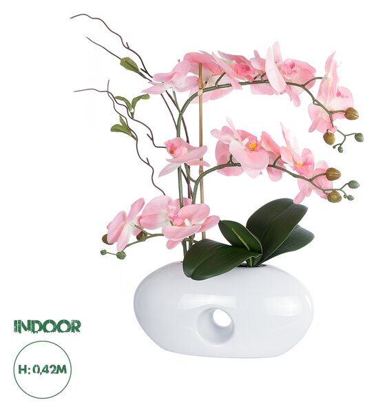 GloboStar® Artificial Garden PINK ORCHID 21126 Διακοσμητικό Φυτό Ροζ Ορχιδέα Υ42cm