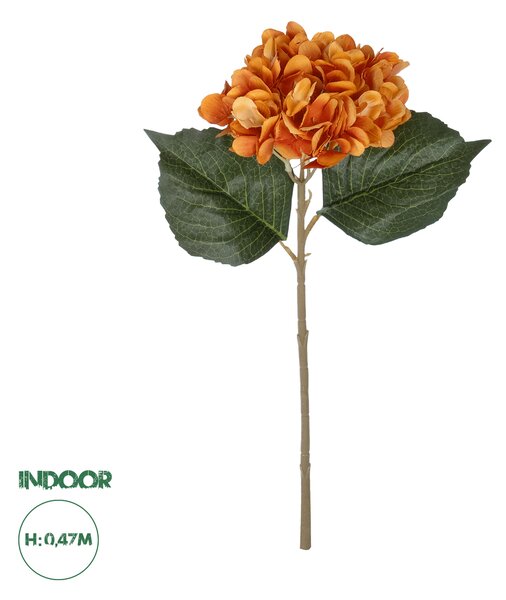 GloboStar® Artificial Garden ORANGE HYDRANGEA BRANCH 21179 Τεχνητό Διακοσμητικό Κλαδί Ορτανσίας Πορτοκαλί Y47cm