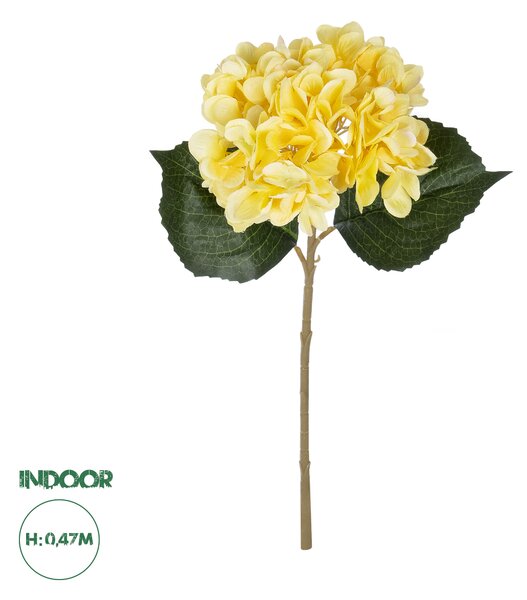 GloboStar® Artificial Garden YELLOW HYDRANGEA BRANCH 21176 Τεχνητό Διακοσμητικό Κλαδί Ορτανσίας Κίτρινης Y47cm