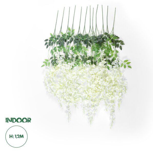 GloboStar® Artificial Garden WHITE WISTERIA FLOWER BRANCH 21513 Σετ 12 Τεχνητά Διακοσμητικά κλαδιά Βιστέριας Λευκό Φ45 x Υ120cm