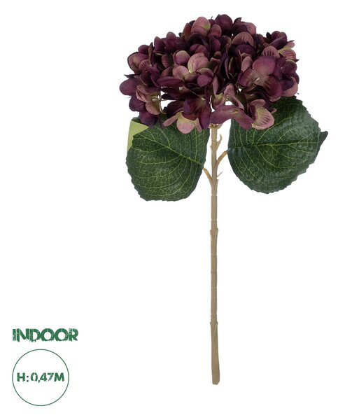 GloboStar® Artificial Garden DARK RED HYDRANGEA BRANCH 21180 Τεχνητό Διακοσμητικό Κλαδί Ορτανσίας Βαθύ Κόκκινο Y47cm