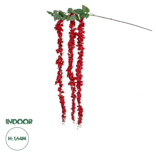 GloboStar® Artificial Garden RED WISTERIA FLOWER BRANCH 21519 Τεχνητό Διακοσμητικό κλαδί Βιστέρια Κόκκινο Φ45 x Υ164cm