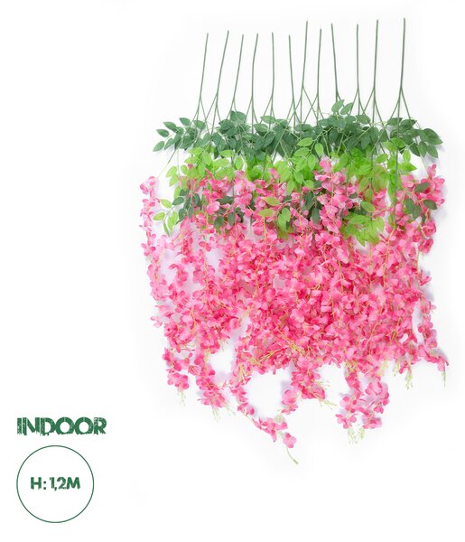 GloboStar® Artificial Garden HOT PINK WISTERIA FLOWER BRANCH 21512 Σετ 12 Τεχνητά Διακοσμητικά κλαδιά Βιστέριας Έντονο Ροζ Φ45 x Υ120cm