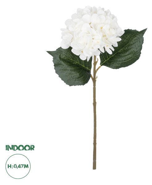 GloboStar® Artificial Garden WHITE HYDRANGEA BRANCH 21173 Τεχνητό Διακοσμητικό Κλαδί Ορτανσίας Λευκό Y47cm