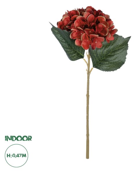 GloboStar® Artificial Garden RED HYDRANGEA BRANCH 21174 Τεχνητό Διακοσμητικό Κλαδί Ορτανσίας Κόκκινο Y47cm