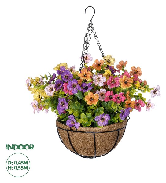 GloboStar® Artificial Garden GERBERA HANGING PLANT 20635 Τεχνητό Κρεμαστό Διακοσμητικό Φυτό Ζέρμπερας Y55cm