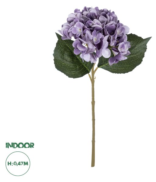 GloboStar® Artificial Garden PURPLE HYDRANGEA BRANCH 21181 Τεχνητό Διακοσμητικό Κλαδί Ορτανσίας Βαθύ Μωβ Y47cm