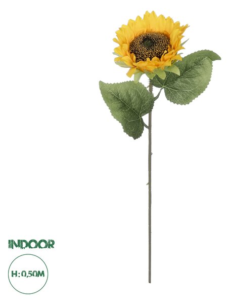 GloboStar® Artificial Garden YELLOW SUNFLOWER BRANCH 21212 Τεχνητό Διακοσμητικό Κλαδί Ηλιοτρόπιο Κίτρινο Y50cm