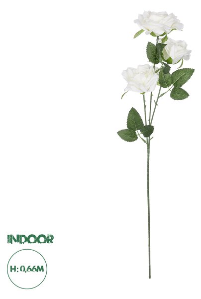 GloboStar® Artificial Garden WHITE ROSE BRANCH 21138 Τεχνητό Διακοσμητικό Κλαδί Λεύκο Τριαντάφυλλο Y66cm