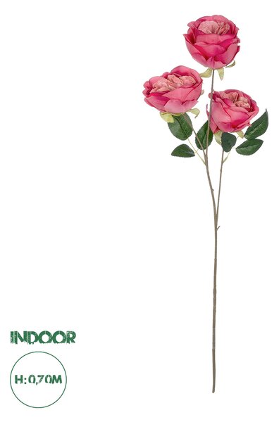 GloboStar® Artificial Garden HOT PINK ROSE BRANCH 21139 Τεχνητό Διακοσμητικό Κλαδί έντονο Ροζ Τριαντάφυλλο Y70cm