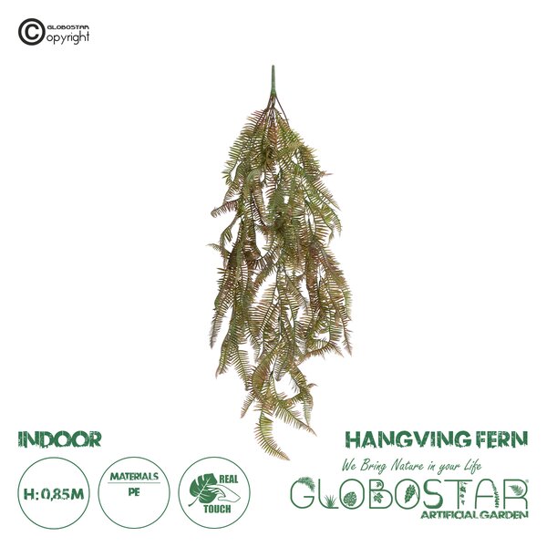 GloboStar® Artificial Garden HANGING FERN BRANCH 20832 Τεχνητό Διακοσμητικό Κρεμαστό κλαδί Φτέρης Μ30 x Π8 x Υ87cm