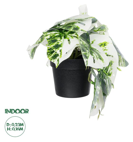 GloboStar® Artificial Garden ALBINO MONSTERA PLANT 20946 - Διακοσμητικό Φυτό Μονστέρα Φ23 x Υ16cm