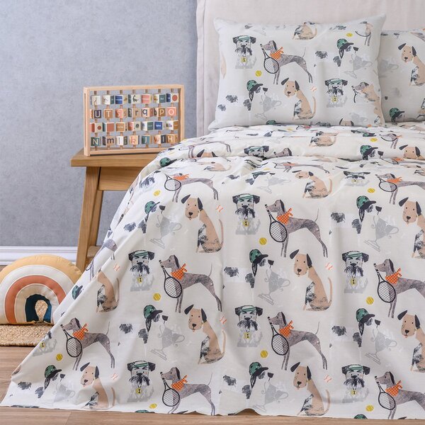 Σεντόνια Μονά (Σετ) Melinen Kids Line Doggy Μπεζ ΧΩΡΙΣ ΛΑΣΤΙΧΟ 170x270