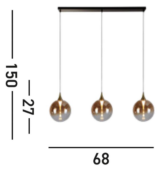 LED κρεμαστό φωτιστικό Alchemy, 3-φωτο, μαύρο, κεχριμπαρένιο, γυαλί