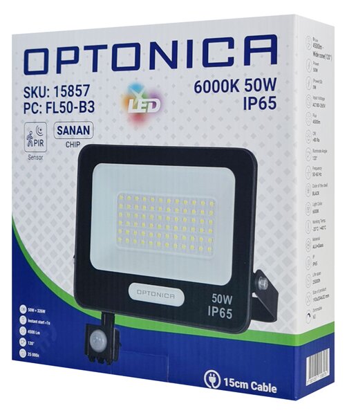 OPTONICA LED προβολέας 15857 με αισθητήρα κίνησης, 50W, 6000K, IP65