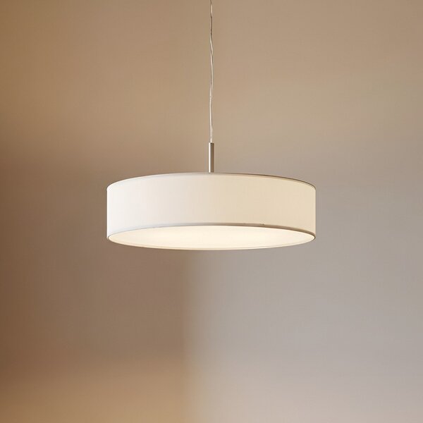 Lindby κρεμαστό φωτιστικό Sebatin, Ø 50 cm, λευκό, ύφασμα, E27, ρυθμιζόμενος, Λευκό, Σαλόνι / τραπεζαρία, Ύφασμα / Κλωστοϋφαντουργία, σύγχρονο