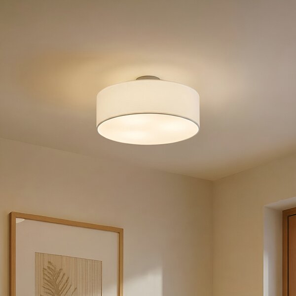 Lindby Φωτιστικό οροφής Sebatin, Ø 40 cm, λευκό, ύφασμα, E27, ρυθμιζόμενος, Λευκό, υπνοδωμάτιο, Ύφασμα / Κλωστοϋφαντουργία, σύγχρονο