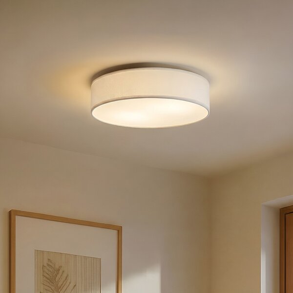 Lindby Φωτιστικό οροφής Sebatin, Ø 50 cm, λευκό, ύφασμα, E27, ρυθμιζόμενος, Λευκό, υπνοδωμάτιο, Ύφασμα / Κλωστοϋφαντουργία, Σκανδιναβικό