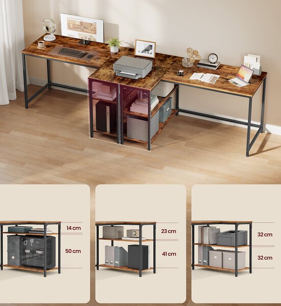 Γωνιακό Γραφείο Υπολογιστή Με 2 Ράφια (120x80x76) Vasagle LWD136KD01
