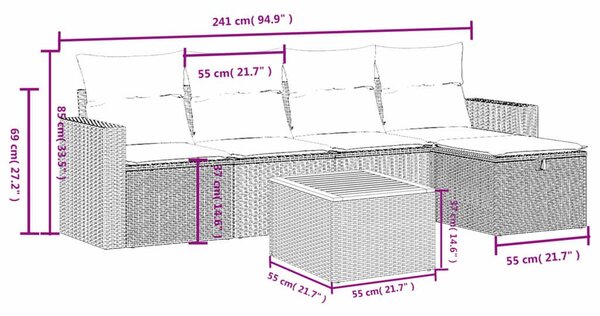 Σετ Καναπέ Κήπου 6 τεμ. Μικτό Μπεζ Συνθετικό Ρατάν με Μαξιλάρια - Μπεζ